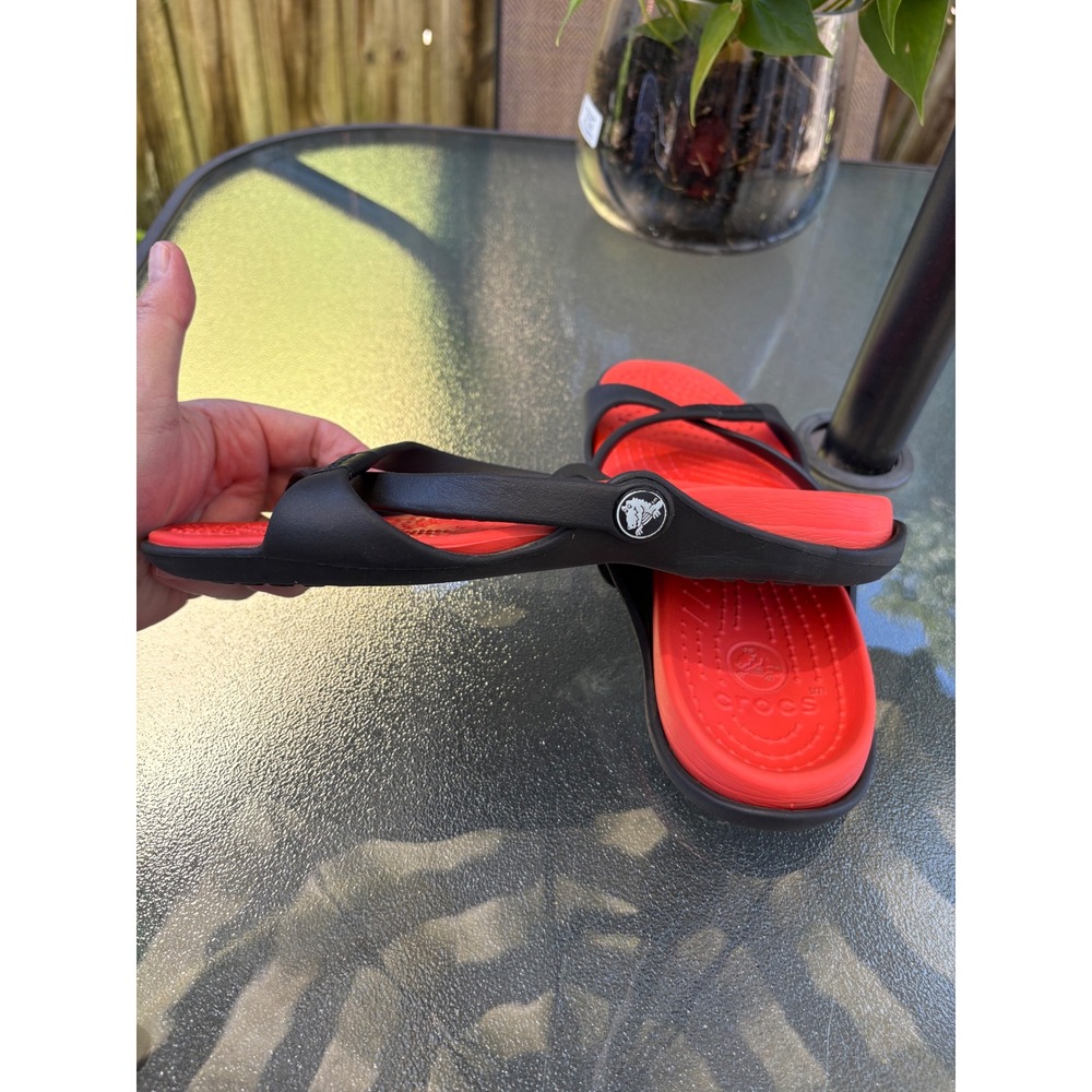 Crocs Swiftwater Black Red Strappy Slide Sandals Womens Size 8 Sporty Summer - Picture 5 of 7